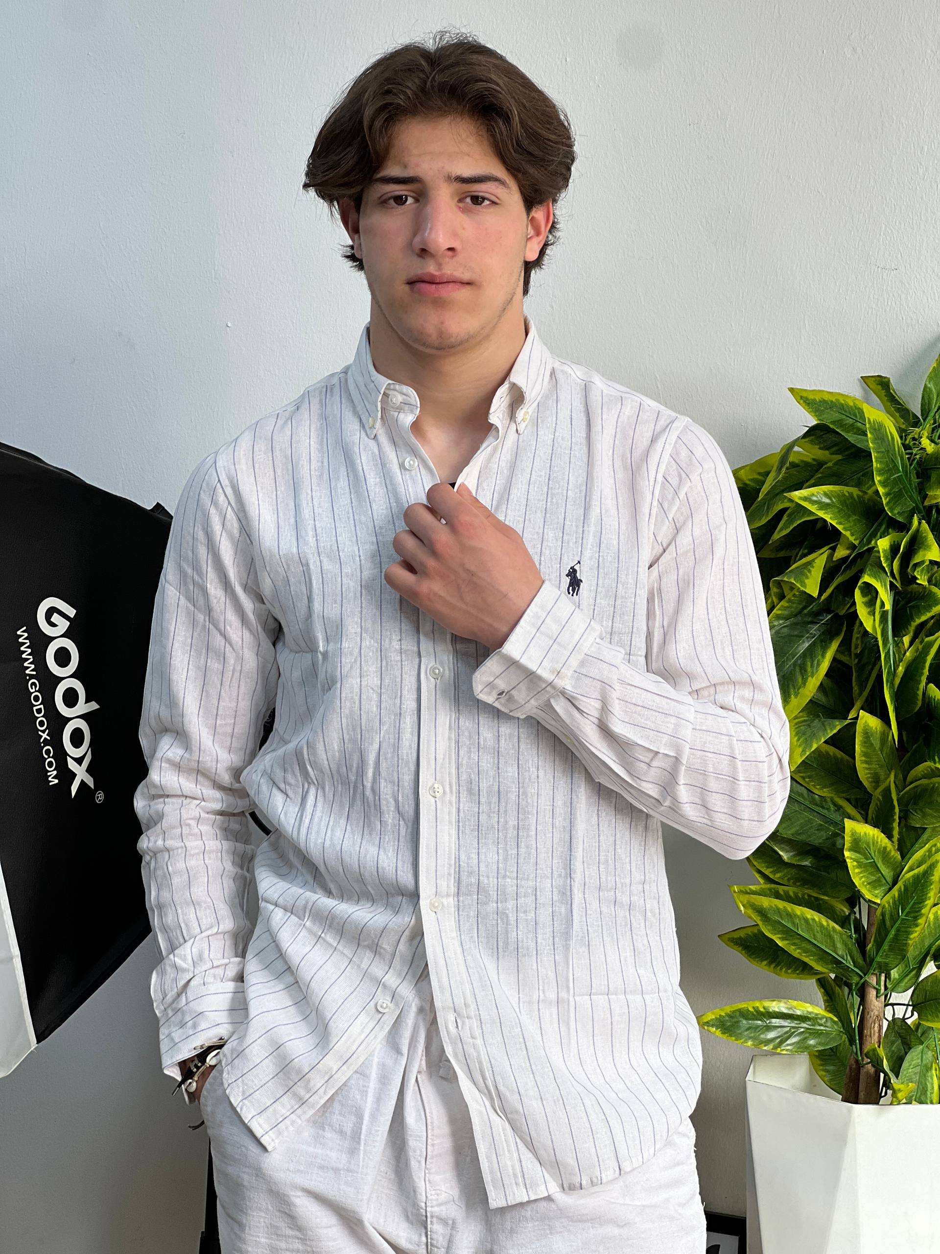 Polo Ralph Lauren linen Stripe Long Sleve Shirt black/white